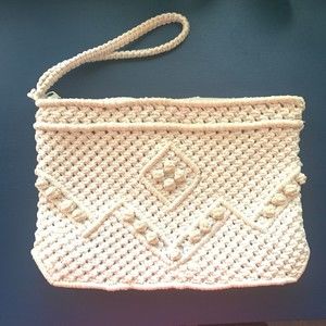 Vintage 70's Hand Knotted Macrame Wristlet Clutch Purse - 10x7 - Boho